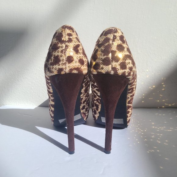 diva lounge women leopard peep toe heels,size 6 - Picture 9 of 13